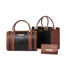 Carregar imagem no visualizador da galeria, Kit Bolsa Baú + Bolsa Castelo Com Carteira Feminina de Mão e Alça de ombro Bicolor Transversal