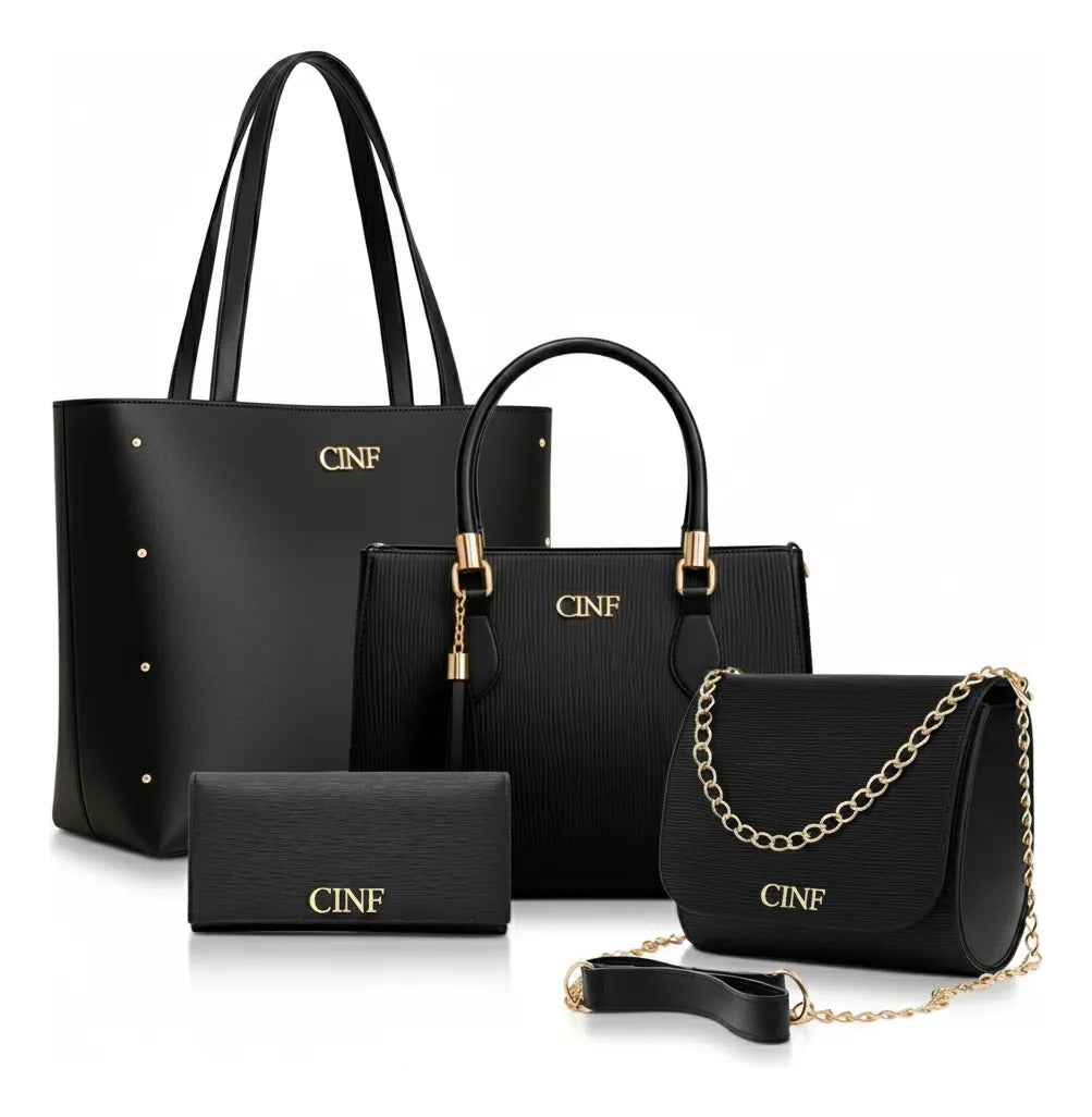 Kit Bolsas Feminina Sacola Transversal Tira Colo Carteira Cor Preta