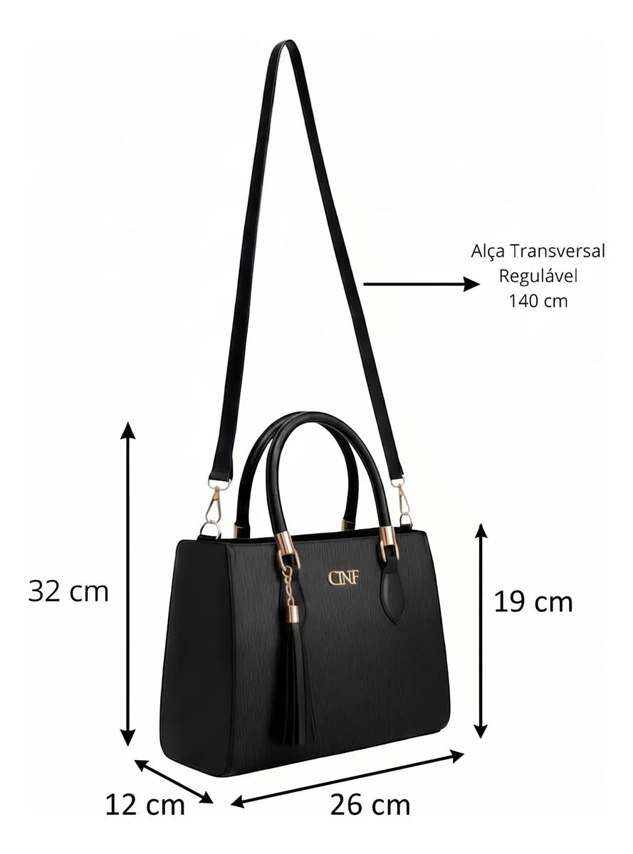 Kit Bolsas Feminina Sacola Transversal Tira Colo Carteira Cor Preta