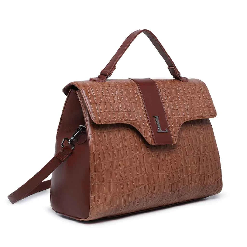 LAURA - Bolsa Feminina Couro Legitimo Média Maleta Croco