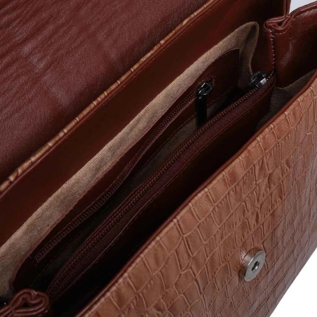 LAURA - Bolsa Feminina Couro Legitimo Média Maleta Croco