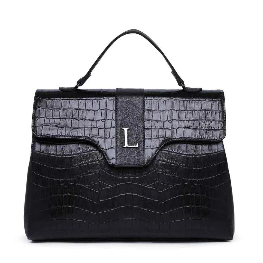 LAURA - Bolsa Feminina Couro Legitimo Média Maleta Croco
