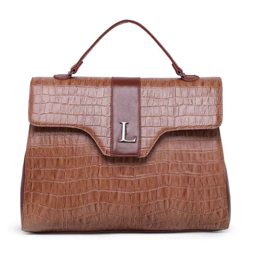 LAURA - Bolsa Feminina Couro Legitimo Média Maleta Croco