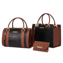 Carregar imagem no visualizador da galeria, Kit Bolsa Baú + Bolsa Castelo Com Carteira Feminina de Mão e Alça de ombro Bicolor Transversal
