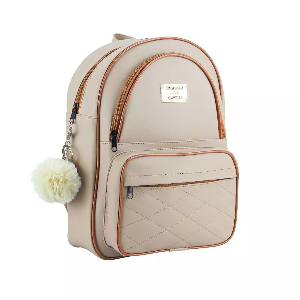 Mochila Feminina Média Bolsa Mochilinha Alças Reguláveis Três Repartições + Chaveiro Pompom