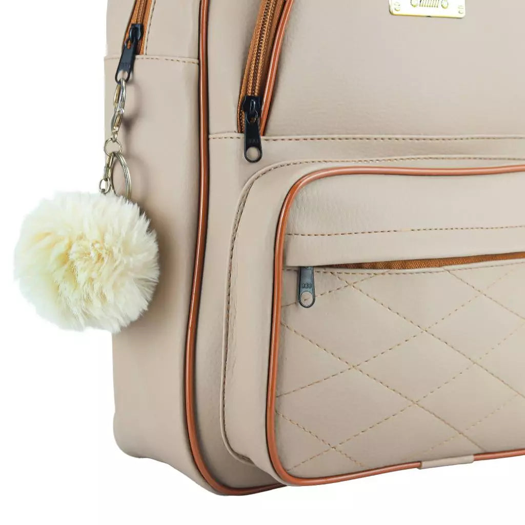 Mochila Feminina Média Bolsa Mochilinha Alças Reguláveis Três Repartições + Chaveiro Pompom