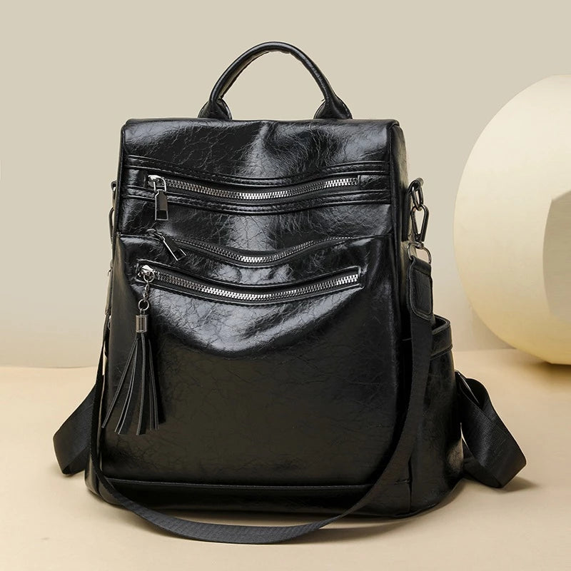 Mochila feminina em PU, estilo retrô europeu e americano, versátil