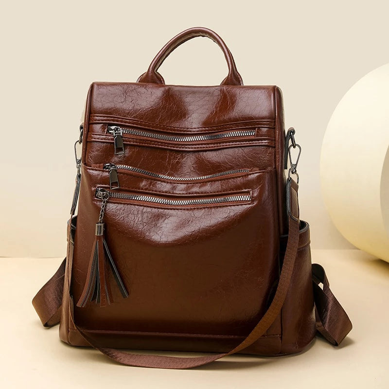 Mochila feminina em PU, estilo retrô europeu e americano, versátil
