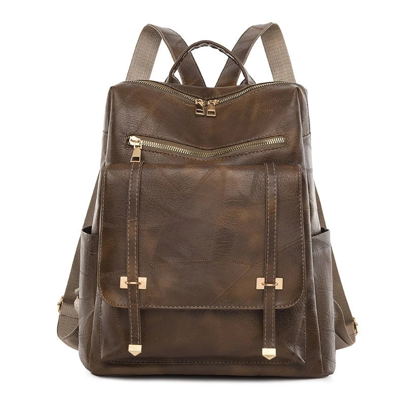 Mochila feminina em PU, estilo retrô europeu e americano, versátil