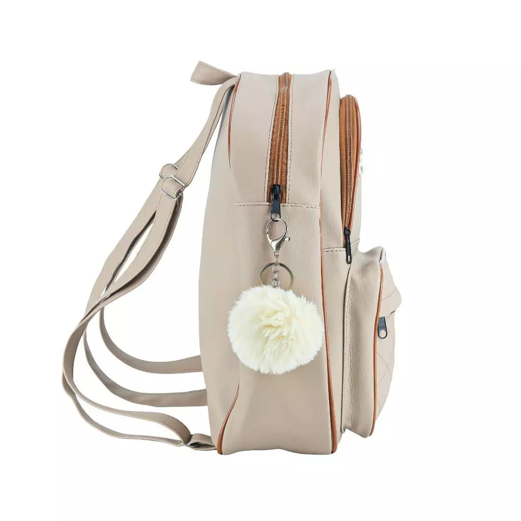 Mochila Feminina Média Bolsa Mochilinha Alças Reguláveis Três Repartições + Chaveiro Pompom