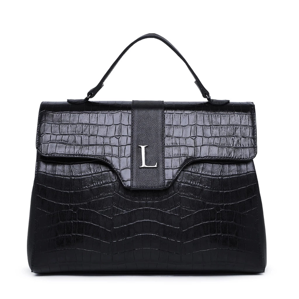 LAURA - Bolsa Feminina Couro Legitimo Média Maleta Croco