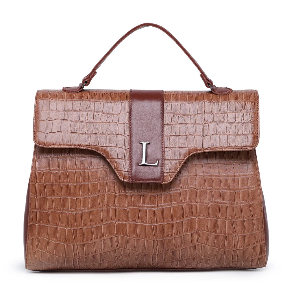 LAURA - Bolsa Feminina Couro Legitimo Média Maleta Croco