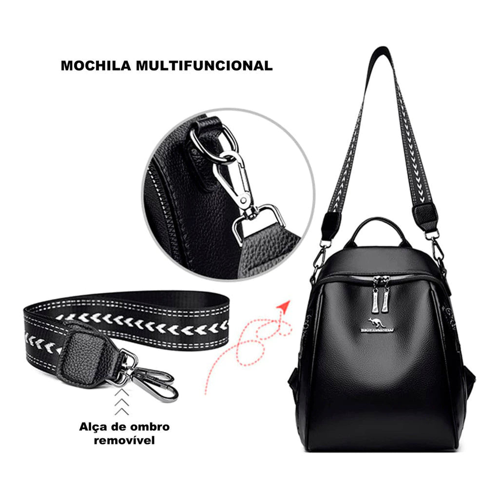 Mochila Feminina de Couro Sintético Macio Antifurto